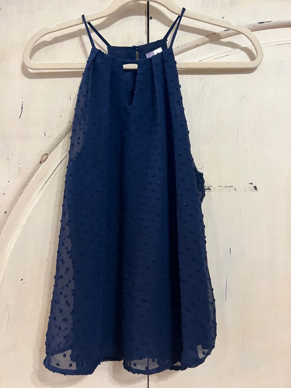 Ally Navy Swiss Dot Halter Tank Top Size Small Made in USA - Picture 6 of 12